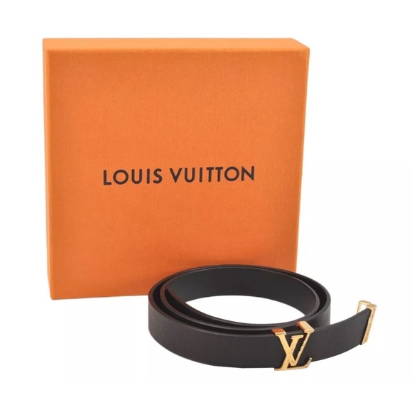 ✨🛍️ Louis Vuitton Initiales 20mm Black Leather Belt with Gold LV - Picture 1 of 8